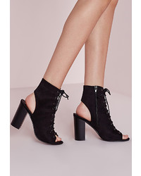 Missguided Lace Up Heeled Boots Black