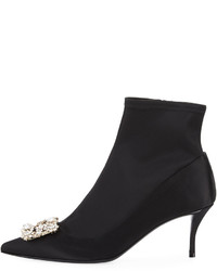 Roger Vivier Stretch Satin Crystal Buckle Boot