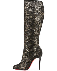 Christian Louboutin Tennissima Net Lace Red Sole Boot Black