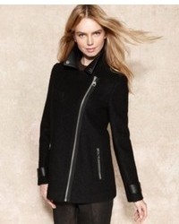 Calvin Klein Boucle Faux Leather Trim Coat