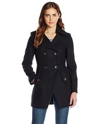Calvin Klein Double Breasted Melton Wool Coat With Tulip Hem