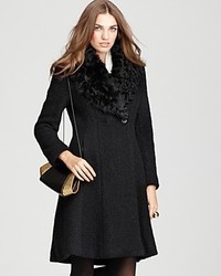 Dawn Levy Jackie Boucle Knit Coat With Fur Trim