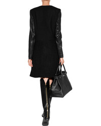 DKNY Wool Boucle Coat With Leather Sleeves In Black
