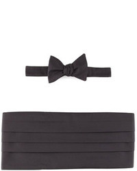 Neiman Marcus Self Tie Faille Bow Tie Cummerbund Set Black