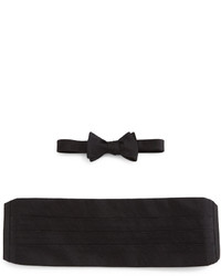 Neiman Marcus Textured Cummerbund Bow Tie Set Black
