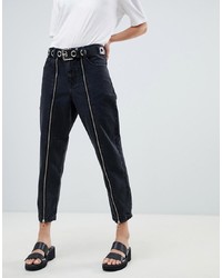 ASOS DESIGN Asos Boyfriend Jeans In Washed Black With Zip Front Detail