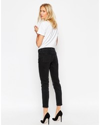 Asos Collection Kimmi Shrunken Boyfriend Jeans In Washed Black