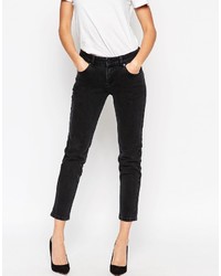 Asos Collection Kimmi Shrunken Boyfriend Jeans In Washed Black