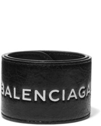 Balenciaga Cycle Textured Leather Bracelet Black