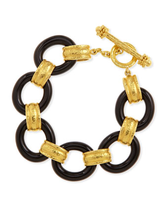 Elizabeth Locke Round Black Jade Bead Link Bracelet with Circle Clasp