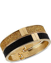 Betsey Johnson Gold And Black Glitter Bangle Bracelet Set