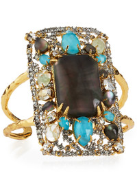 Alexis Bittar Golden Swarovski Crystal Encrusted Mosaic Cuff Bracelet