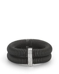 Alor Kai Double Row Spring Coil Cable Bracelet W Pave Diamonds Black