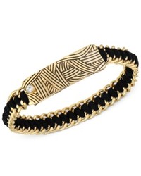 The Sak Bracelet Gold Tone Batik Design Plaque Black Woven Link Bracelet
