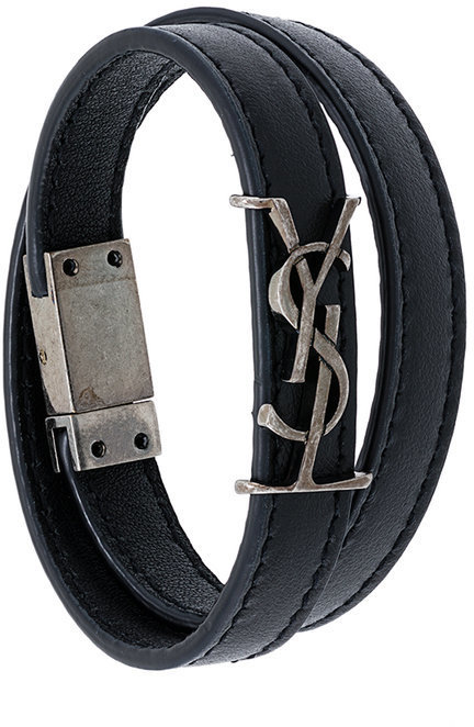 Saint Laurent Ysl Thin Double Wrap Bracelet in Black