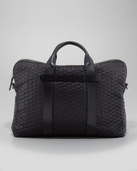 Giorgio Armani Large Geo Leather Briefcase Black
