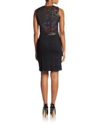 Marchesa Voyage Leather Trimmed Body Con Dress