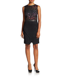 Marchesa Voyage Leather Trimmed Body Con Dress