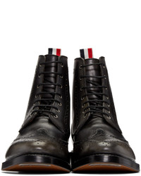 Thom Browne Black Distressed Wingtip Boots