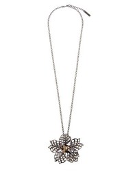 Oscar de la Renta Flower Crystal Embellished Necklace And Brooch