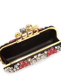 Alexander McQueen Knuckle Box Brooch Crystal Clutch Bag Black