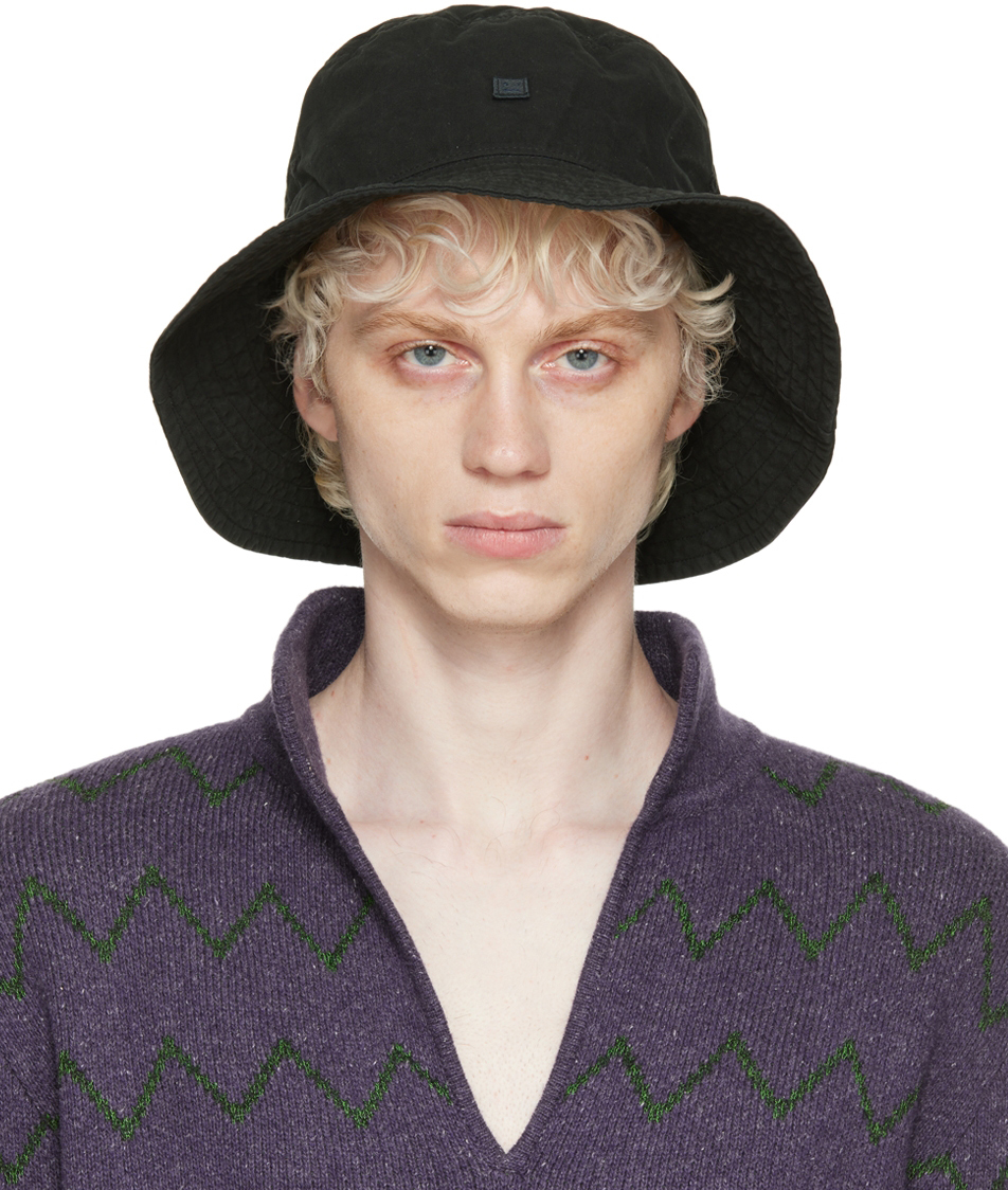 Acne Studios Black Embroidered Bucket Hat, $150 | SSENSE | Lookastic