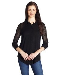 525 America Button Front Knit Shirt With Lace
