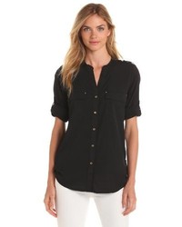 Calvin Klein Crew Roll Sleeve Shirt Button Front Blouse