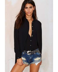 Nasty Gal Factory Fly By Cape Blouse Black