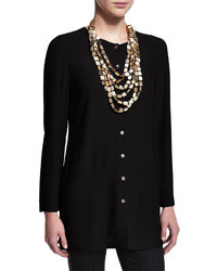 Eileen Fisher Long Silk Button Front Blouse