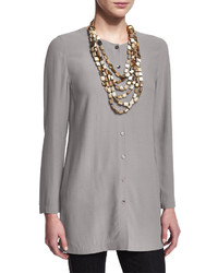 Eileen Fisher Long Silk Button Front Blouse