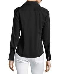 Paperwhite Spread Collar Long Sleeve Blouse Black