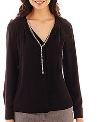 jcpenney Worthington Long Sleeve V Neck Blouse With Necklace