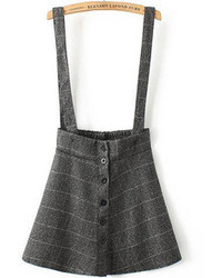 Black Strap Plaid Buttons Skirt