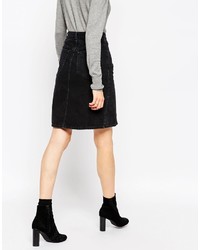 Asos Collection Denim Polly A Line Button Through Midi Skirt In Washed Black