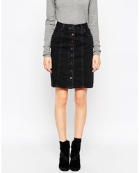 Asos Collection Denim Polly A Line Button Through Midi Skirt In Washed Black