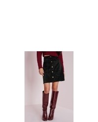 Missguided Cord Button A Line Mini Skirt Black