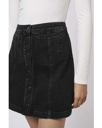 Tall Moto Black Button Front Skirt