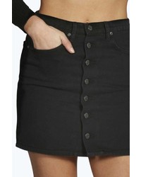 Boohoo Tori Rigid A Line Button Through Denim Mini Skirt