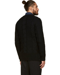 08sircus Black Oversized Cable Knit V Neck Sweater