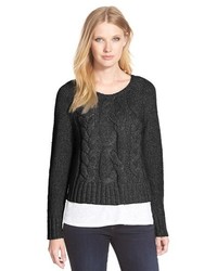 Eileen Fisher Bateau Neck Boxy Cable Knit Sweater