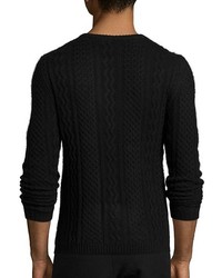 Harrison Black Cable Knit Cashmere Crewneck Sweater