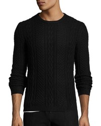 Harrison Black Cable Knit Cashmere Crewneck Sweater