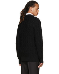 Brioni Black Cable Knit Crewneck Sweater