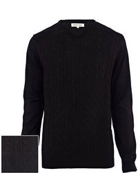 River Island Black Cable Knit Lightweight V Neck Sweater