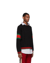 Gucci Black Cable Knit Web Sweater