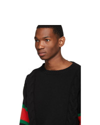 Gucci Black Cable Knit Web Sweater