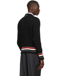 Thom Browne Black Donegal Classic Cable Rwb Stripe Sweater