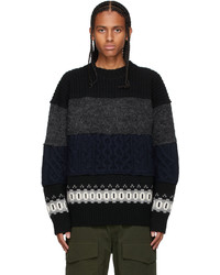 Sacai Black Grey Knit Paneled Sweater