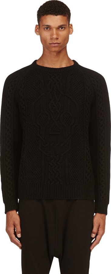 Alexander McQueen Black Skull Cable Knit Sweater | Where to buy ...